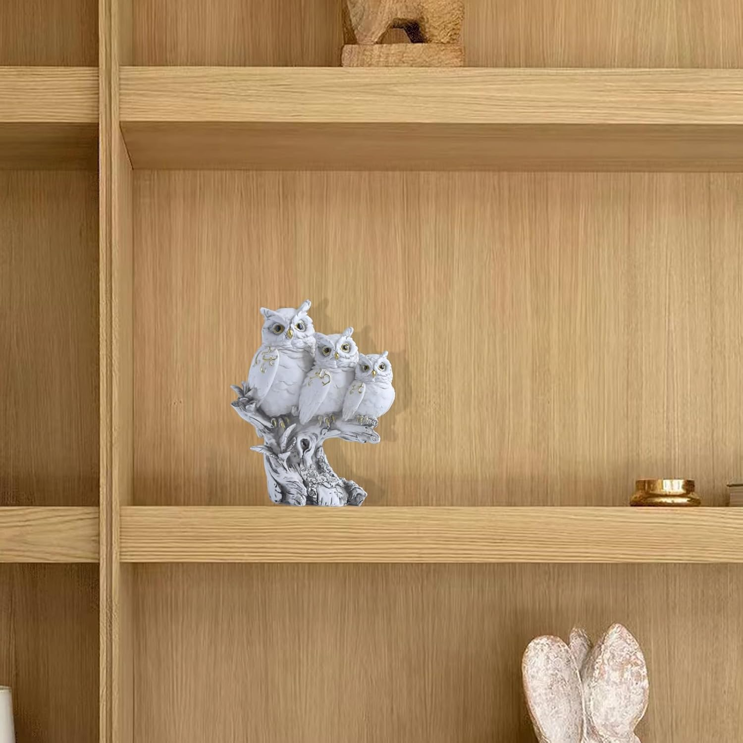 Owl Statue, Figurines Home Decor Accents Indoor Sculptures Small Decorative Objects Animal Sculptures for Bird Lovers Shelves Tv Cabinet Living Room (White) - Black image number 4