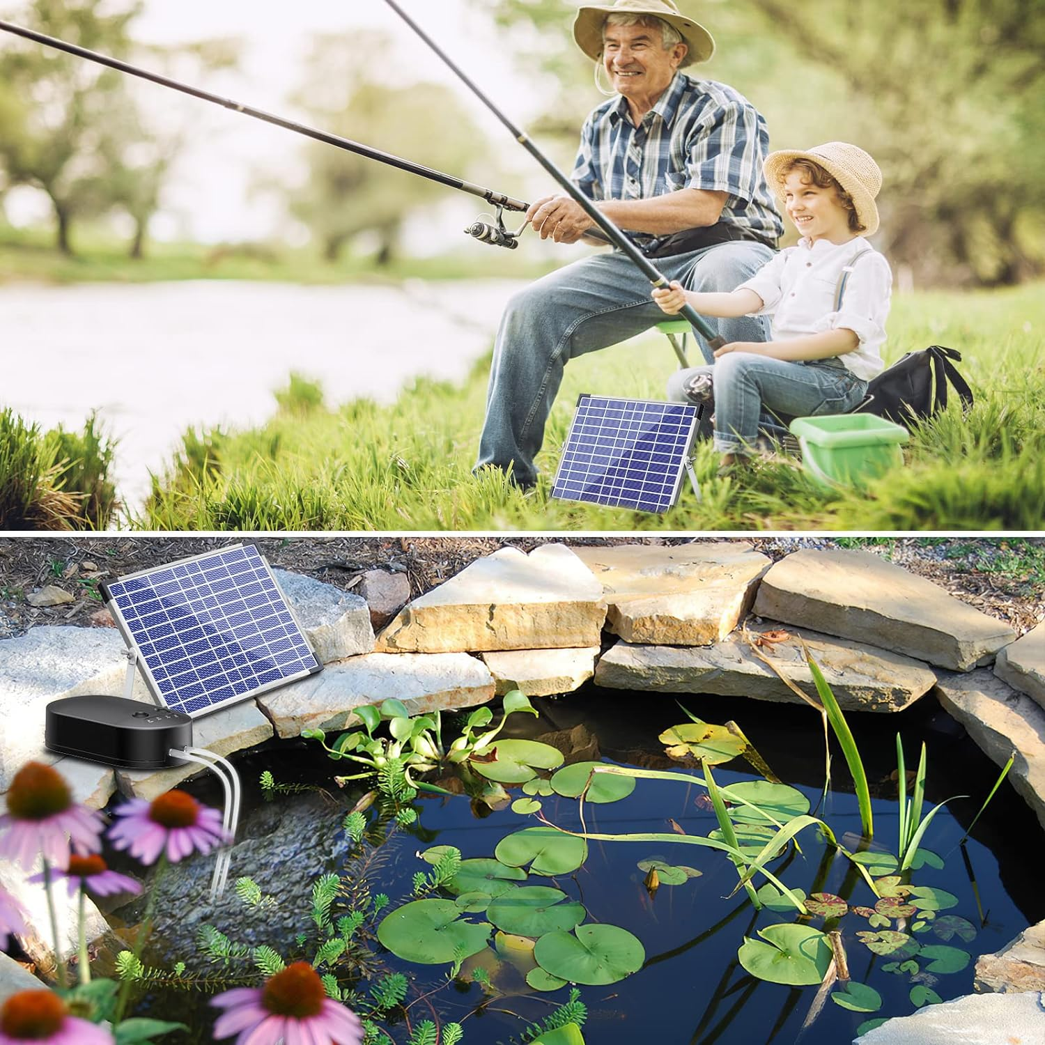 NFESOLAR 15W Large Solar Pond Aerator, Solar Aerator for Ponds with 4400 Mah Battery Backup and 2 Air Outlets, Low Noise Solar Air Pump Outdoor for Koi Pond Fish Tank Hydroponics