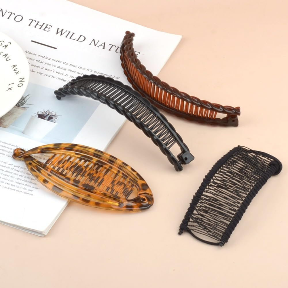 2Pcs Banana Hair Clips Pony Tail Hair Clips Fishtail Hair Clip Banana Clip Double Comb Long Hair Clips for Thick Curly Hair Accessories image number 6