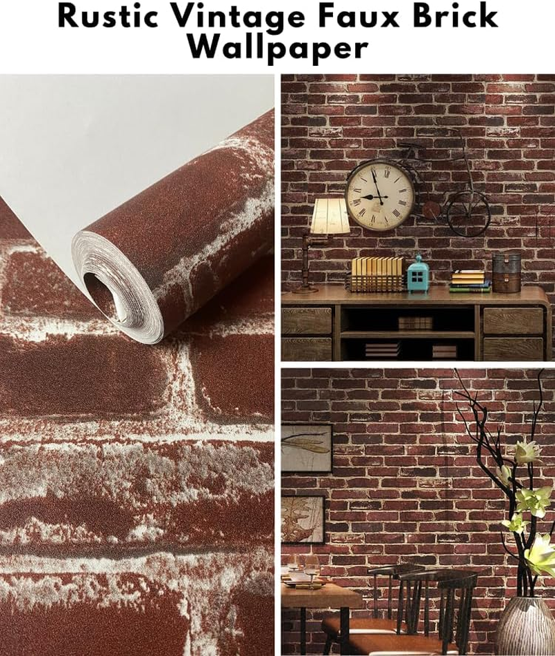 Rustic Red Brick Wallpaper for Home Decoration Vinyl Waterproof Wallpaper for House, Workshop & Office, 10M image number 3