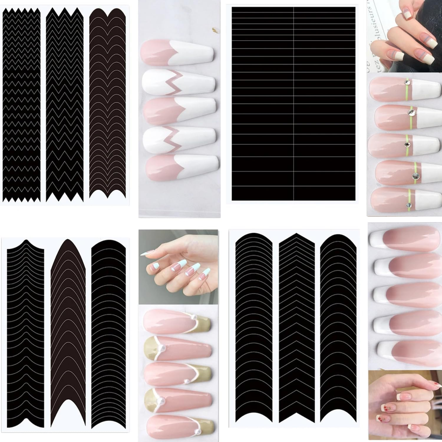 Nail Art Stickers French Minimalist Crescent Smile V-Shaped Black Nail Styling Stickers Pack of 12 image number 6
