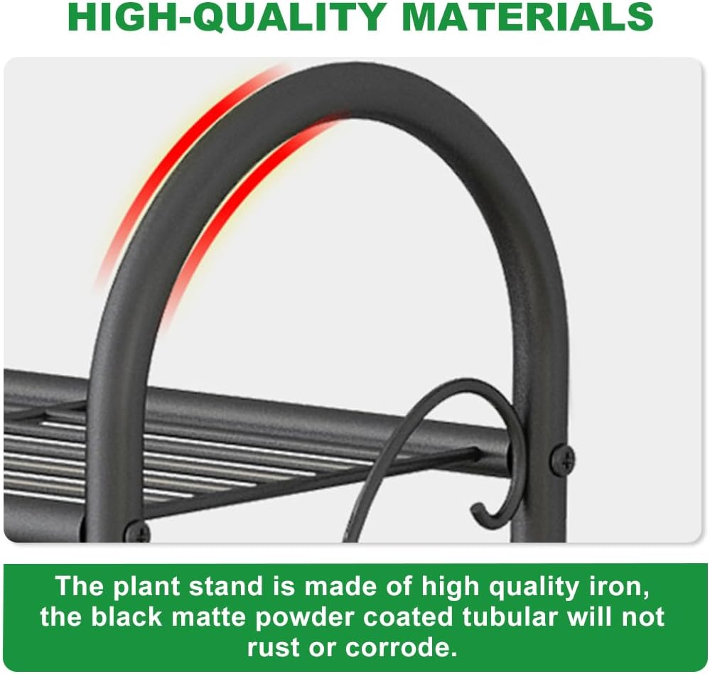 Delsol Metal Plant Stand Rack, Indoor Outdoor Plant Display Shelf Flower Pot Holder for Garden Patio Balcony Porch Corner Living Room, Multiple Storage Shelf for Home Use-3 Tier(Dark Grey) image number 6