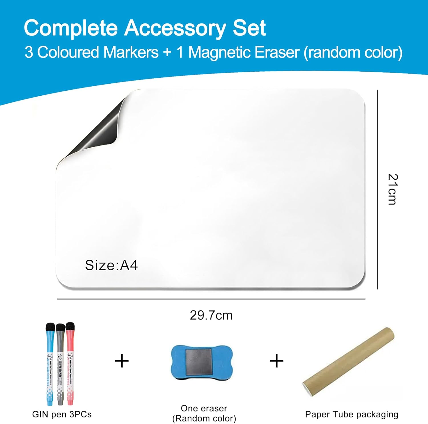 A4 Magnetic Whiteboard for Fridge &ndash; Dry Erase Board Sheet with 3 Markers & 1 Eraser | Strong Magnet, Easy Clean, Reusable Planner for Kitchen, Office, School image number 1