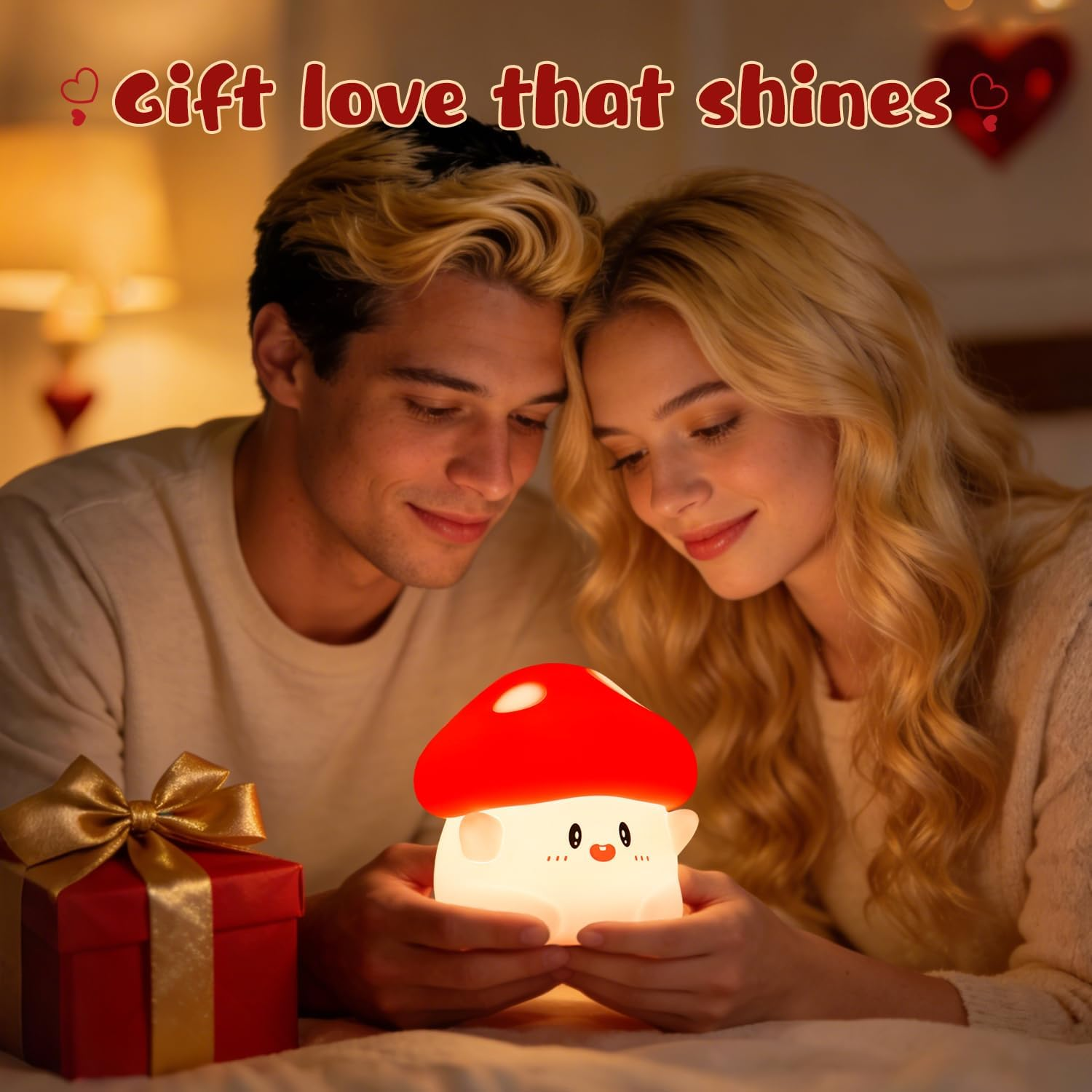 Mushroom Night Light, Cute LED Squishy Night Lamp, 2 Levels Dimmable, Rechargeable, Timer, White Silicone image number 5