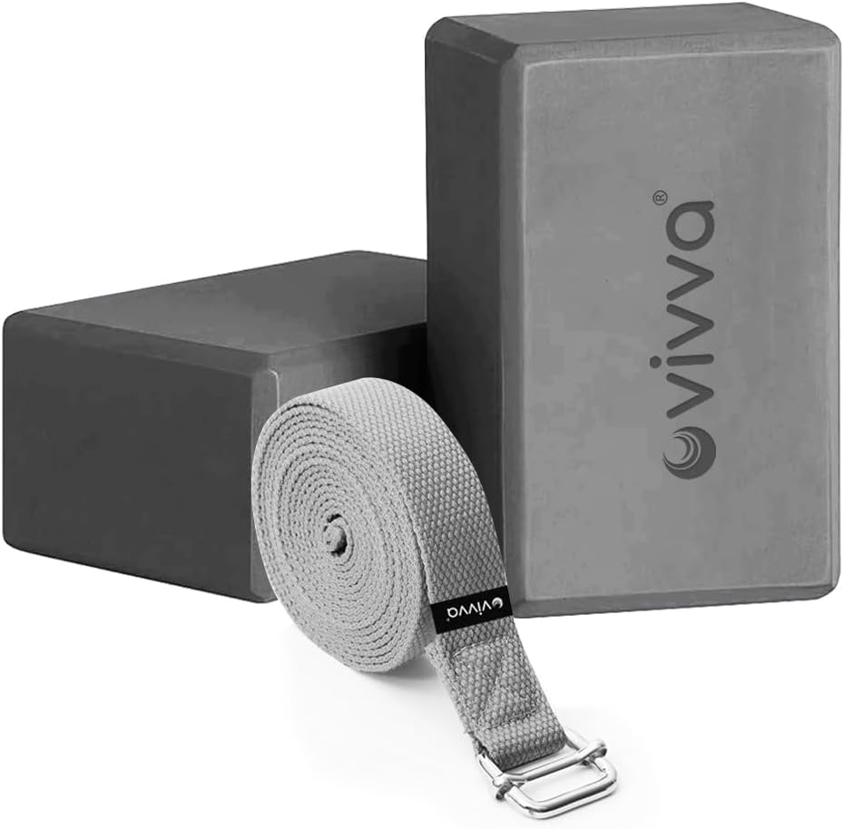 Vivva Yoga Blocks 2 Pack with Strap Non-Slip Extra Large 9 X 6X 4 Inches, EVA Foam Yoga Brick with 250Cm Yoga Strap to Improve Strength Balance for Yoga Pilates Meditation