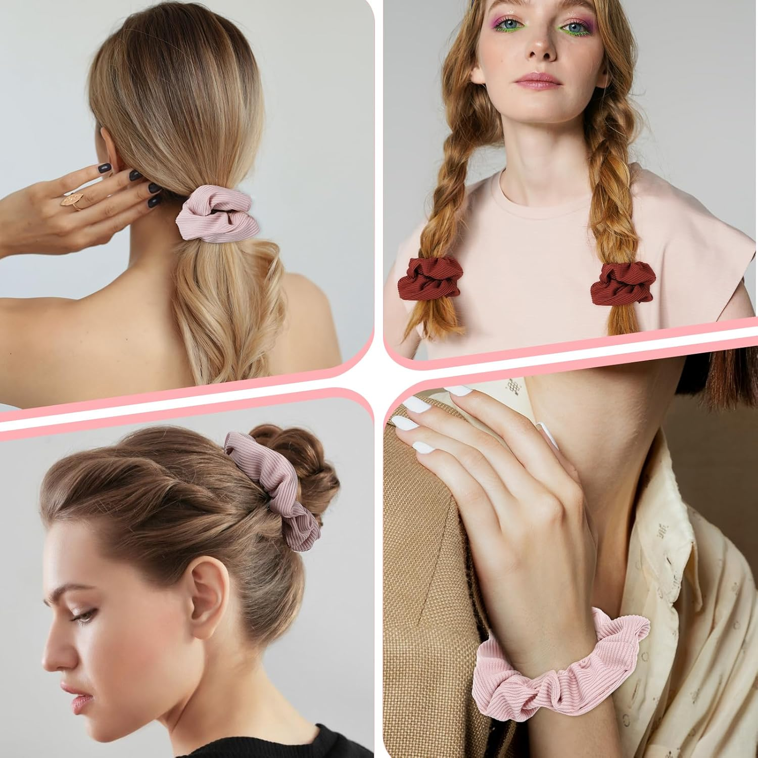 Wanmu 6 Pcs Colorful Hair Scrunchies for Women Girls, No Crease Soft Elastic Hair Ties, Cute Big Cotton Scrunchies for All Hair-Types No Damage (6 Color) image number 3