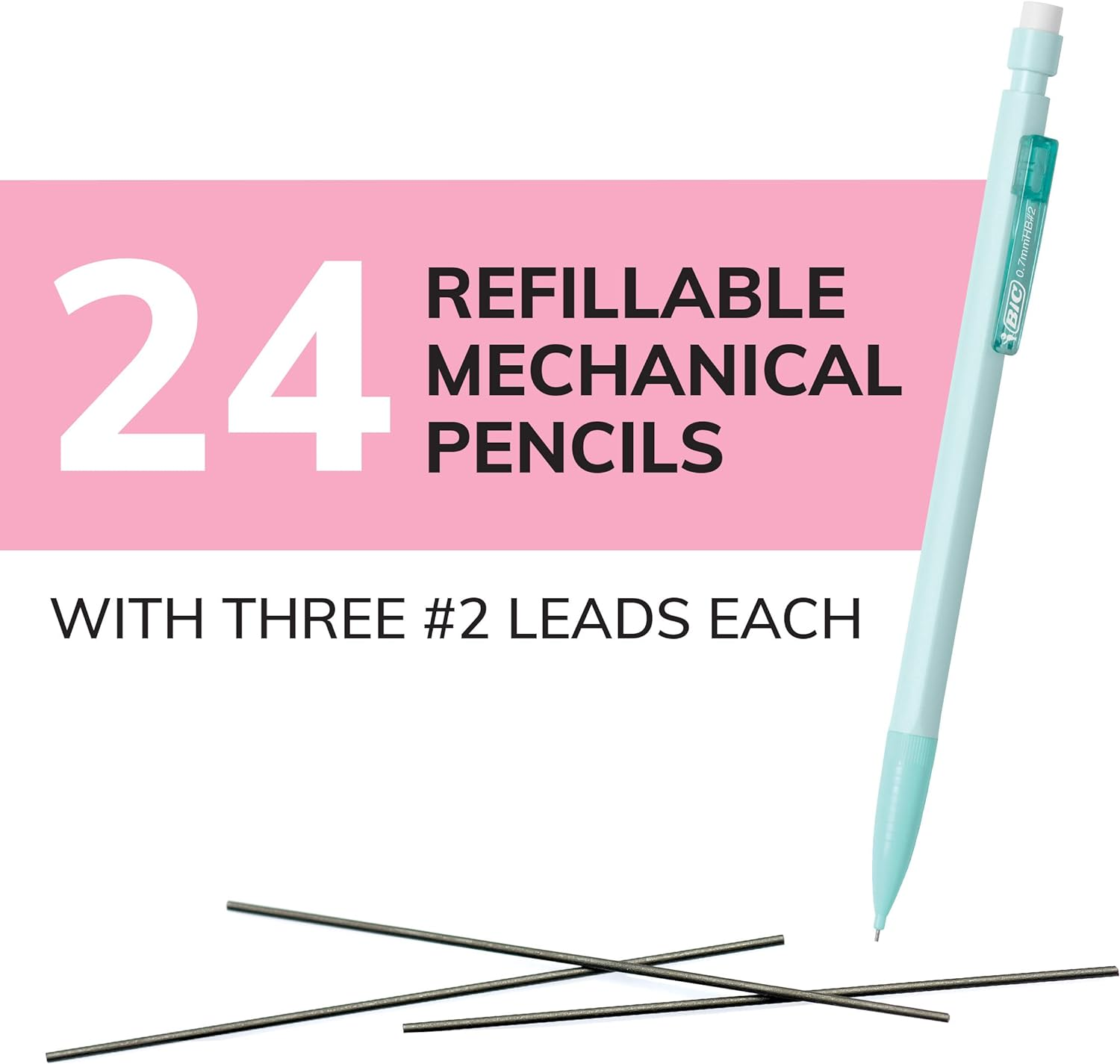 BIC Xtra Smooth Mechanical Pencils (MPNP24-BLK), Medium Point (0.7Mm), Fun Pastel Color Pencils, Back to School, 24 Count image number 1