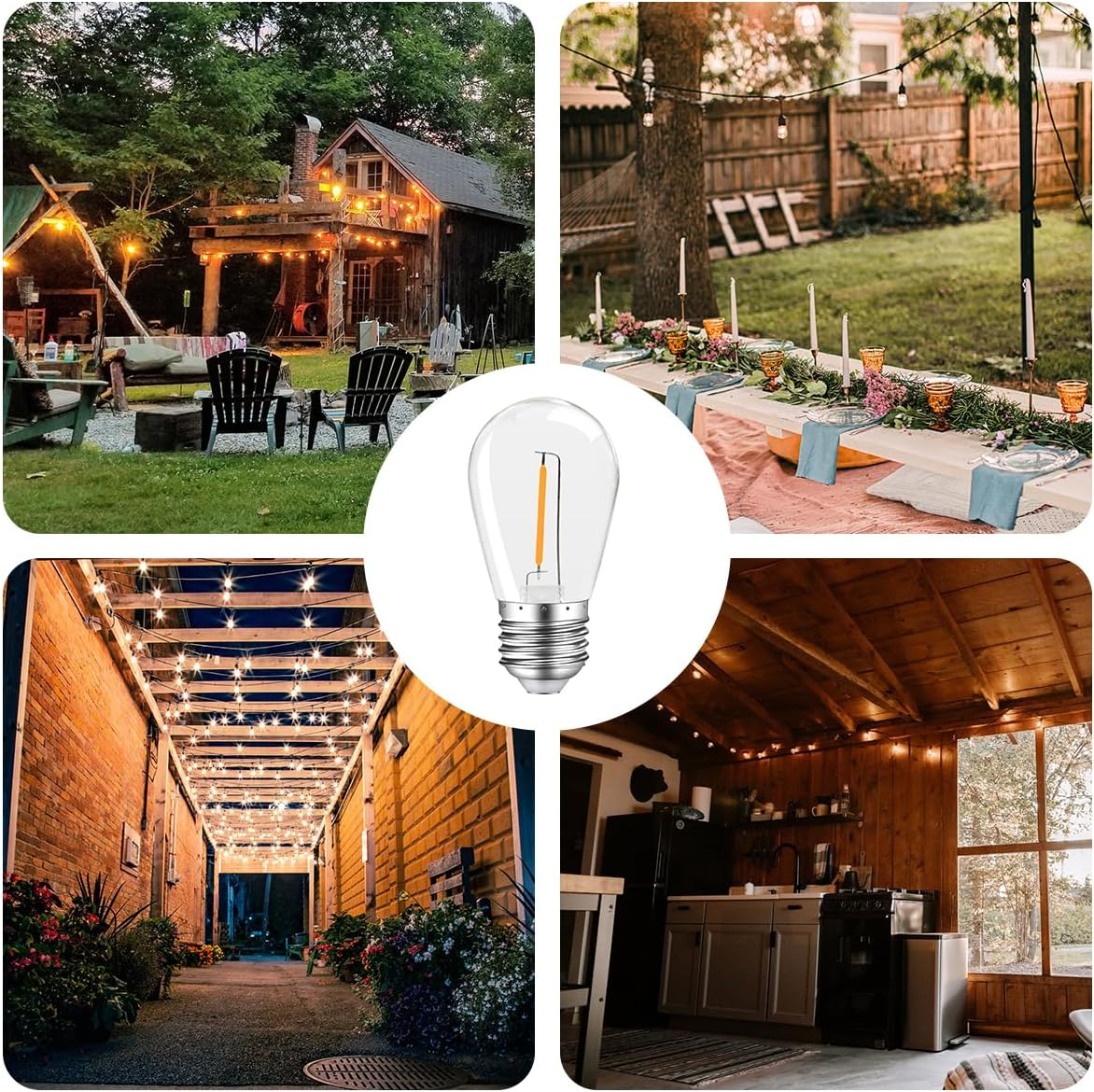 MZYOYO S14 1W E27 LED, E27 LED Vintage Edison Light Bulb, 1W LED Filament Lamp, LED Light Bulb E27, for S14 Outdoor LED Fairy Lights, 2200 K Warm White, Not Dimmable, for Party, Christmas, Plastic, image number 2