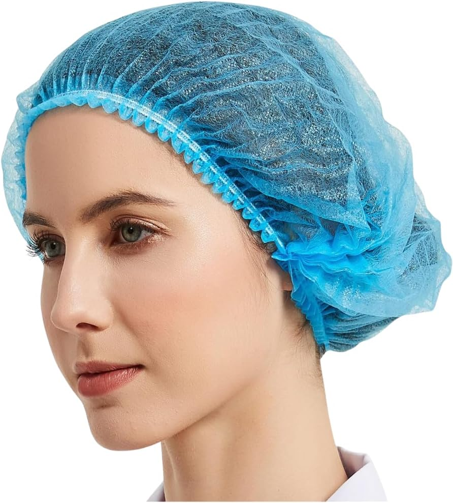 Shield Right 100 Pack Disposable Hairnets Bouffant Caps, Breathable Polypropylene, Strong Elastic, Lint-Free, Hygienic Hair Cover for Food Processing, Hospitality, Labs & More (Blue, 21 Inch)