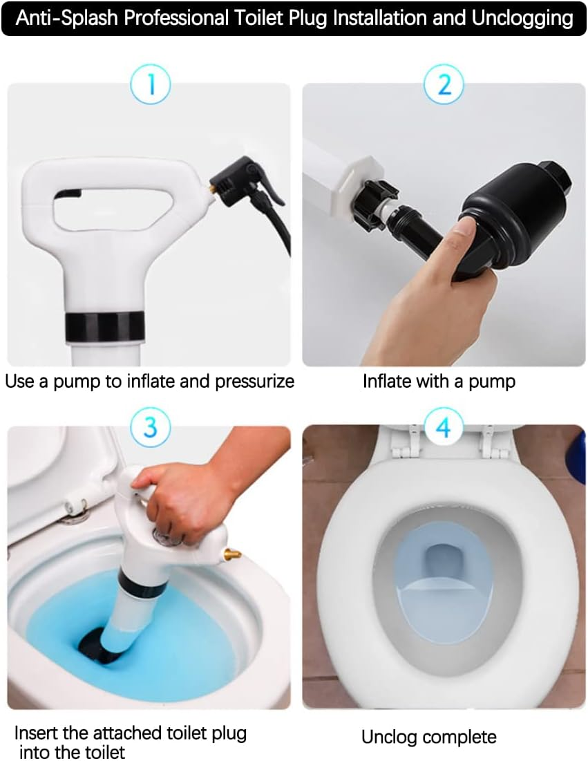 High Pressure Drain Plunger & 1 Claw Grabber Cleaner 1 Hair Clog Remover 1 Gloves 1 Pocket,Air Pump Auger Blaster for Kitchen,Bathroom,Bathtubs,Toilet,Floor,Sink,Clogged Pipe (Pump) image number 5