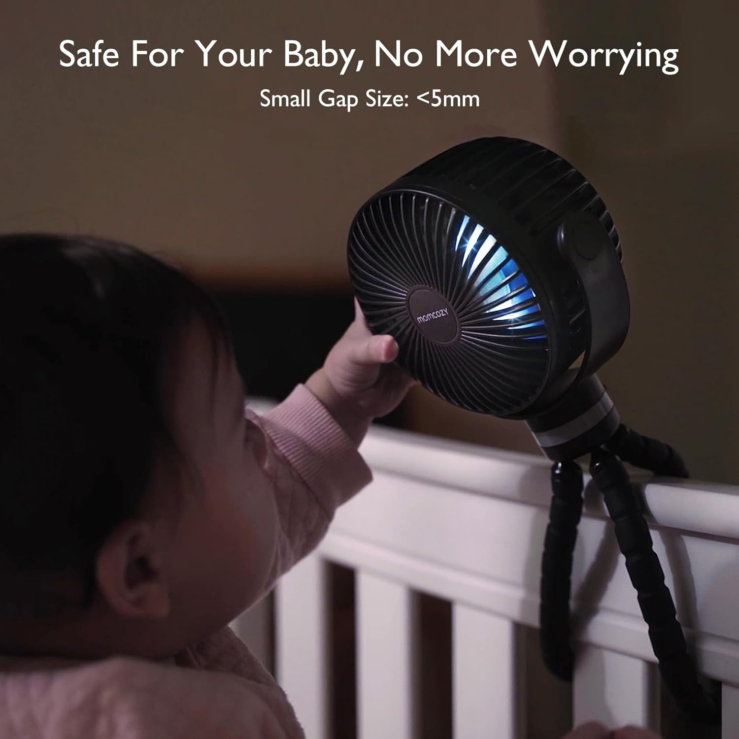 Momcozy Portable Stroller Fan, Detachable 4 Speed 360&deg; Rotate, LED Night Light with 2 Modes, Handheld Cooling Fan for Travel, Car Seat, Bedroom image number 2