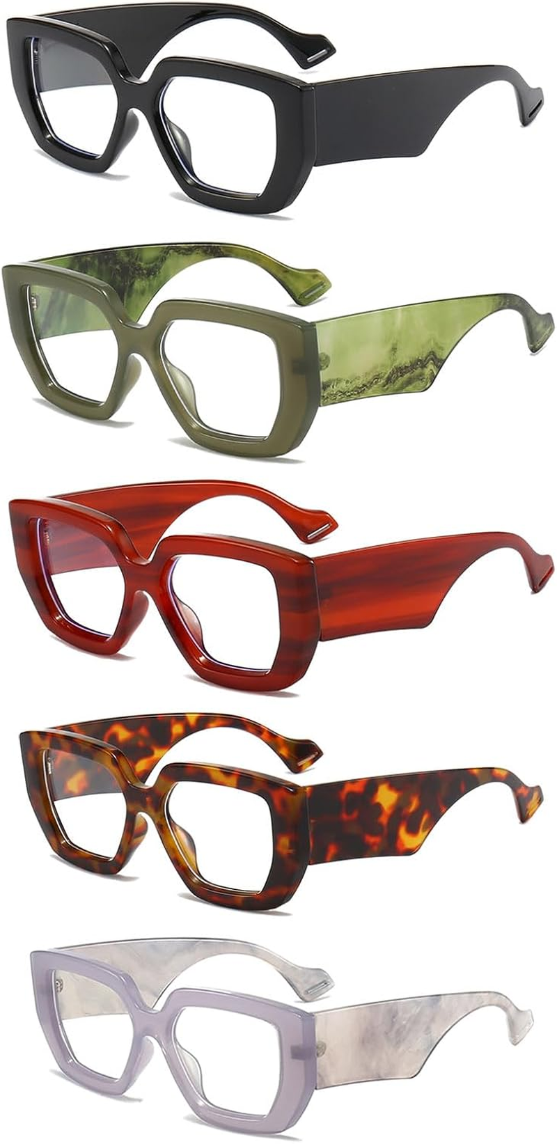 LJCZKA Oversized Square Blue Light Glasses Women Men Thick Frame Computer Glasses anti Eye-Fatigue for Reading, Texting & Gaming image number 5