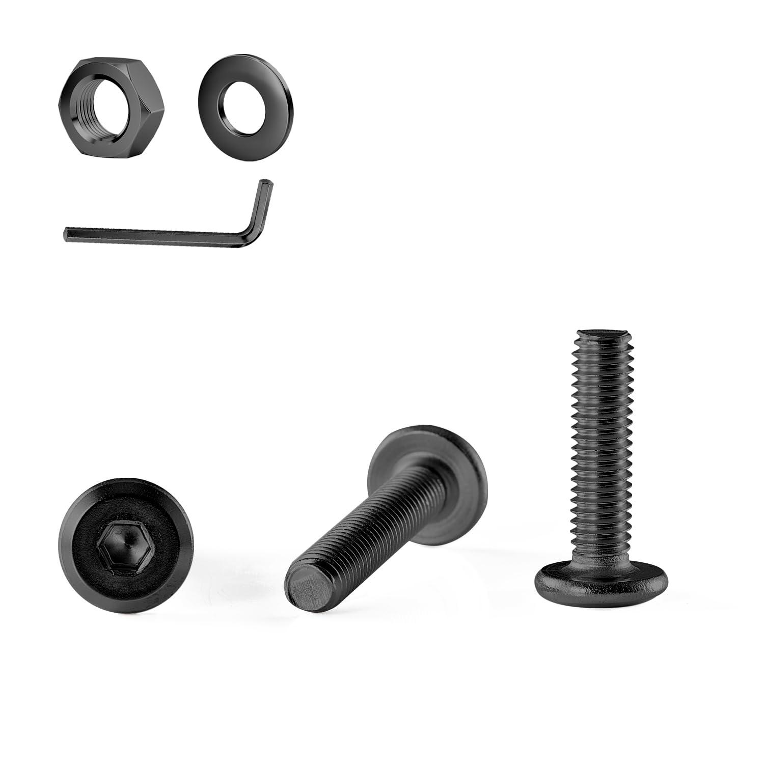 GOHODOMINO M5&times;12Mm Flat Head Socket Cap Screws Bolts, Nuts, Flat Washers, 20Pcs, 304 Stainless Steel, Black Oxide, Allen Socket Drive, with Hex Spanner image number 3