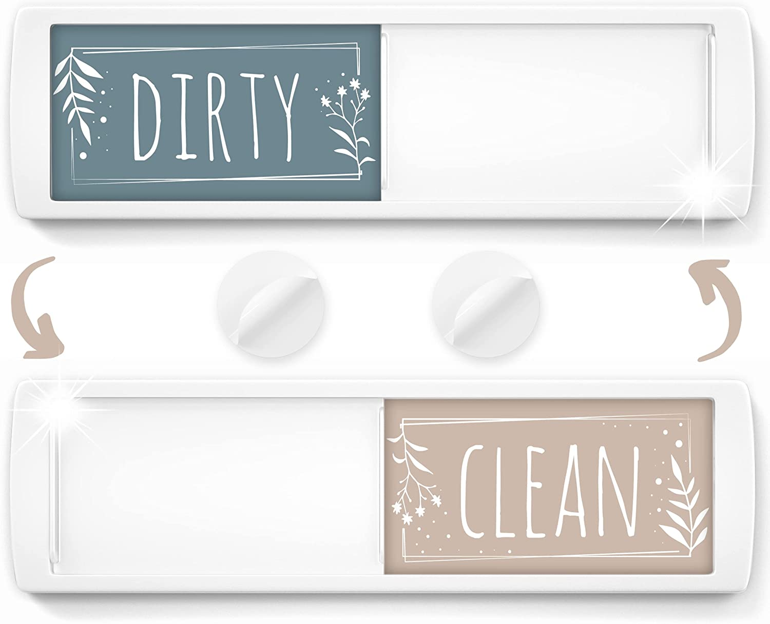 Clean Dirty Dishwasher Magnet Sign - 2" by 7" - Ideal Dishwasher Sign for Any Home or Office - Nice Home D&eacute;cor Product - Double-Sided Adhesives Included for Non-Magnetic Dishwashers