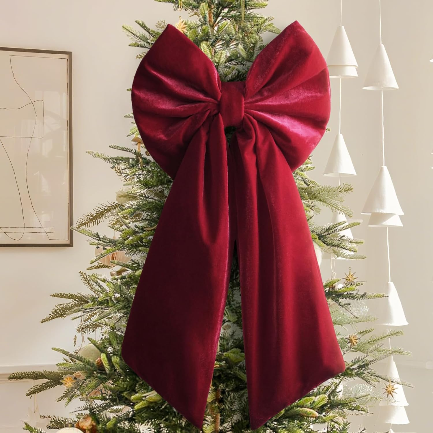 Christmas Decorations - Christmas Bows - 36X18 Inches Large Red Velvet Christmas Tree Topper - Burgundy Ribbon Gift Bows - Xmas Decor for Indoor Outdoor Home Wreaths Mantle Front Door Porch Wedding image number 5