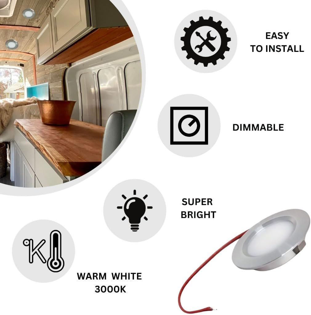 Marvix LED 12V 24V Spot Lights Dimmable Pack of 4 Warm White 3000K Caravan Campervan Motorhome Boat Chrome Recessed Downlights