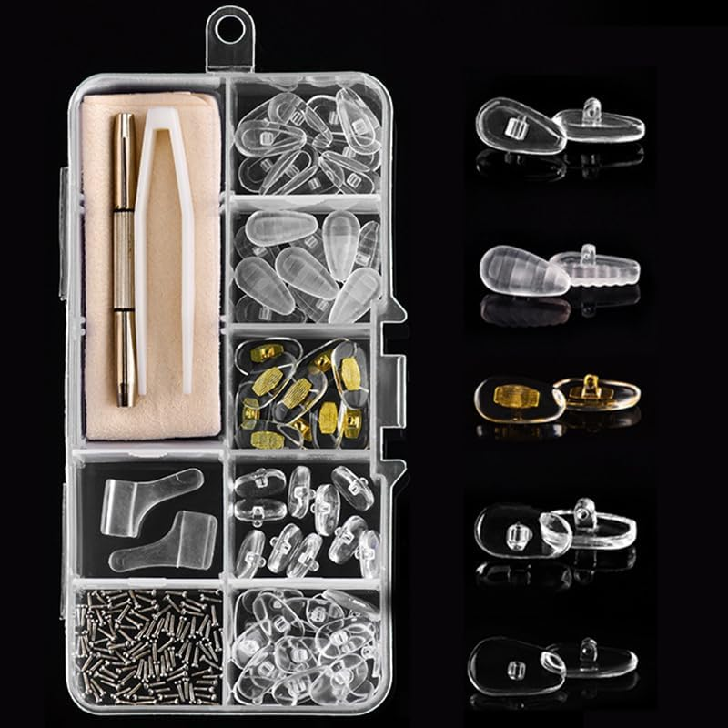 Vekol Eyeglass Nose Pads, 30 Pairs Sunglass Nose Pads Replacement Repair Tools Kit, Eyeglass Repair Kits with Eyeglass Screwdriver, Tweezers, Glasses Cloth, Small Screws for Glasses and Sunglasses (Set 1 - 30 Pairs)