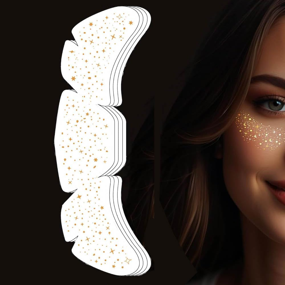 Yesallwas 6 Sheets Freckles Tattoo on the Face Freckles Tattoo Stickers Waterproof Glitter Makeup Tattoo Sticker Face Temporary Tattoos for Party Costume (Gold)