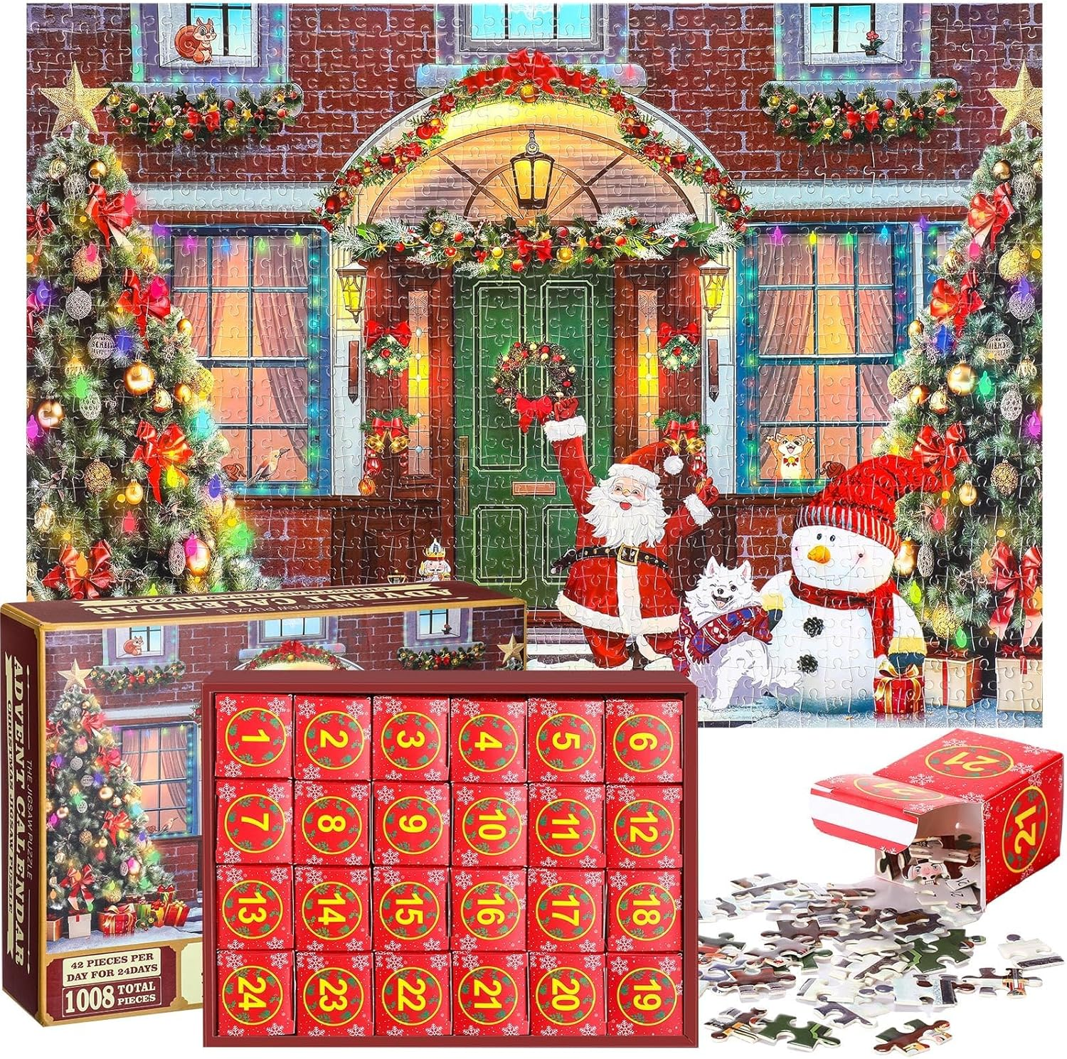Advent Calendar 2025 Christmas Jigsaw Puzzles, Countdown to Christmas Cottage Holiday Puzzles for Kids Adults, 24 Parts 1008 Pieces image number 3