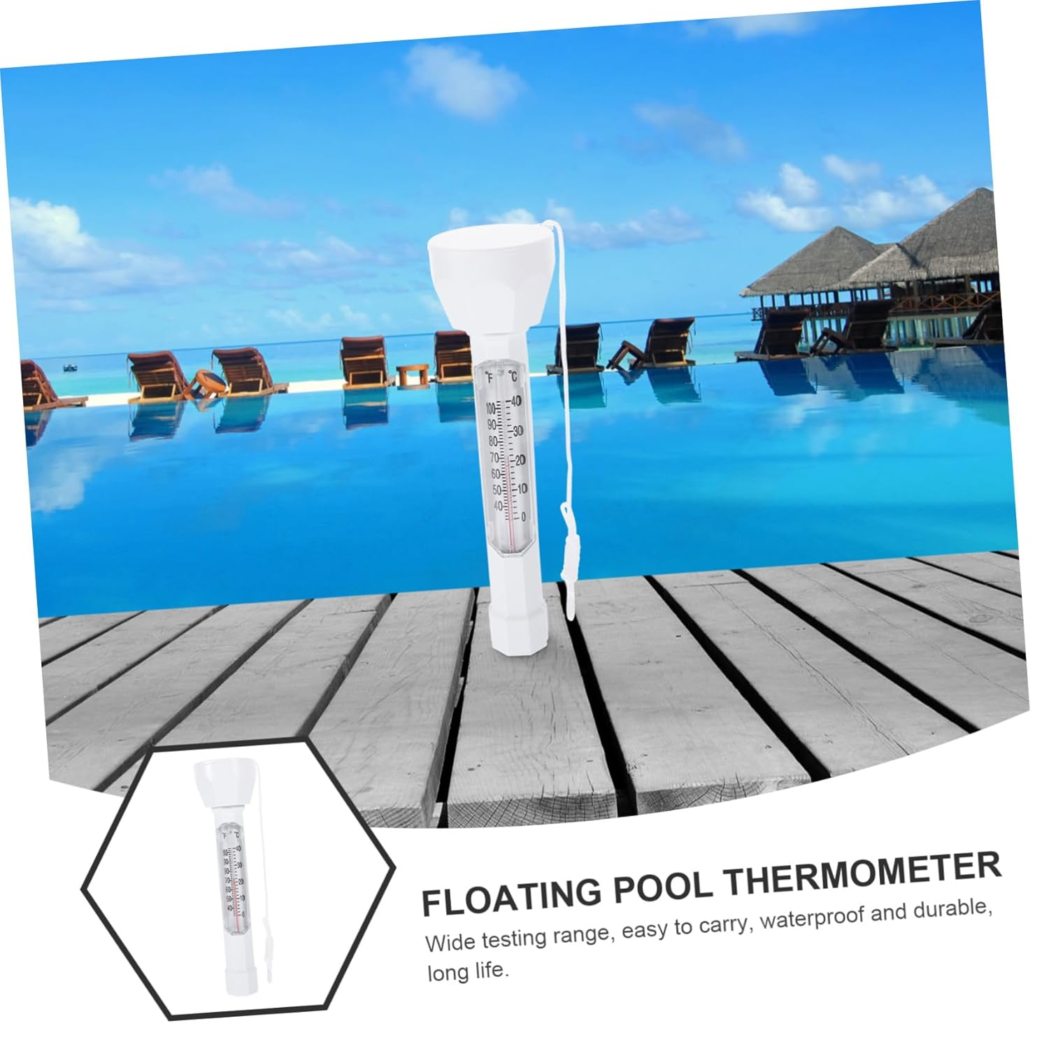 TEHAUX Pool Floating Thermometer with String Water Temperature Measuring Tool for Swimming Pools Baths Spas Safe Smooth Surface Lightweight and Easy to Carry image number 2