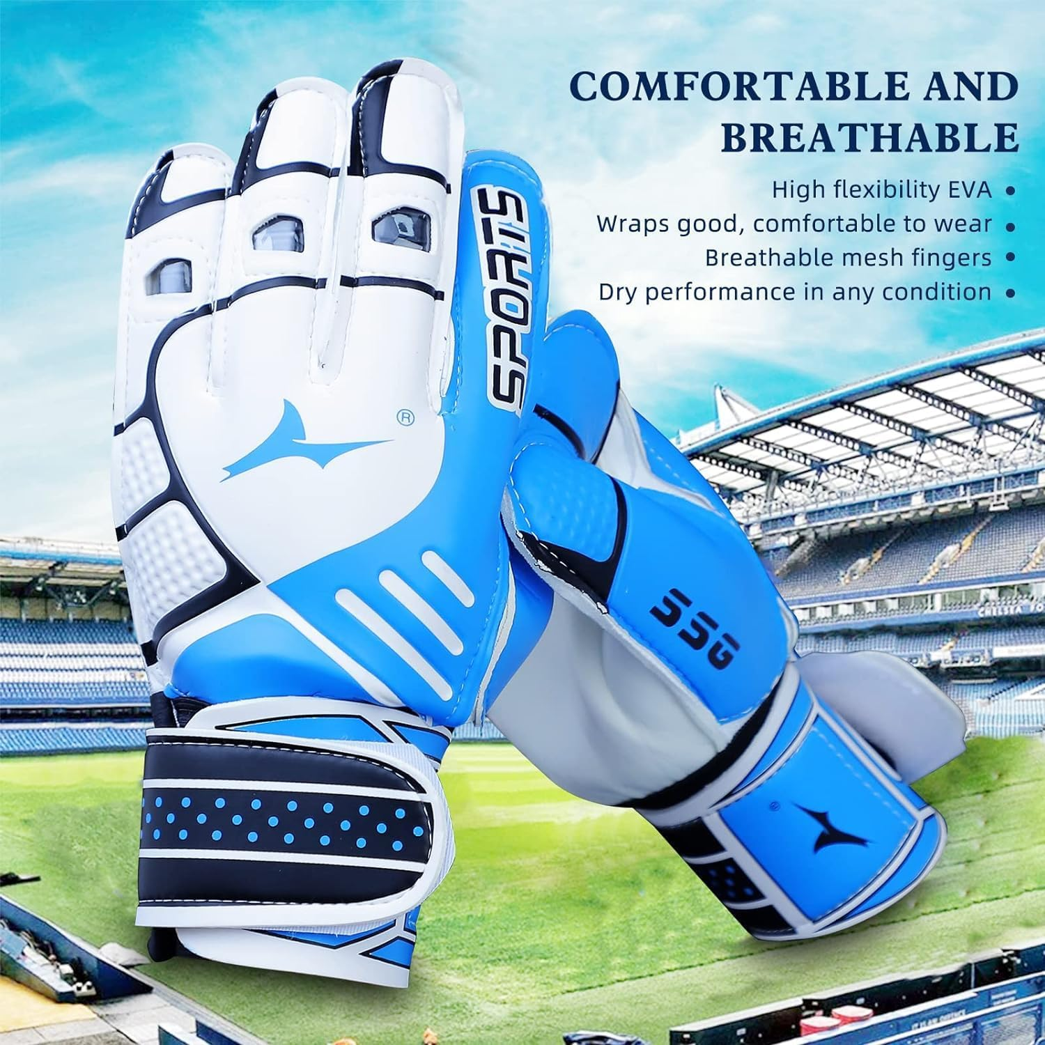 Goalie Gloves, Football Goalkeeper Gloves, Kids & Youth Football Goal Keeper Gloves Strong Grip for the Toughest Saves with Give Splendid Protection Double Layer Wrist Protection（Size 8） image number 3