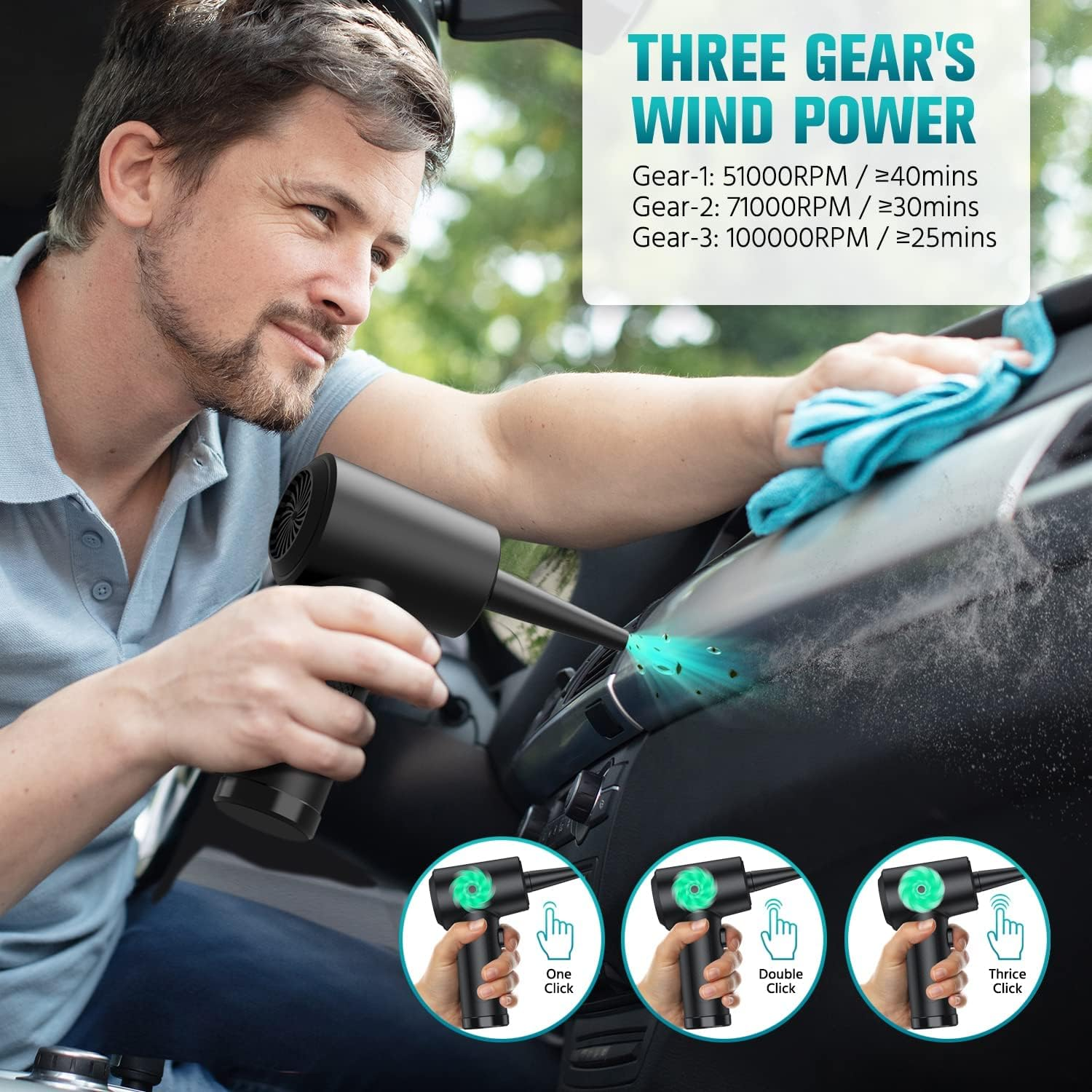 Compressed-Air-Duster-100000Rpm-Keyboard-Cleaner - Good Replace Compressed Air Can - Reusable No Canned Air Duster - Car Duster - Pc Duster Electric Air Duster - Compressed Air for Computer 7600Mah image number 5