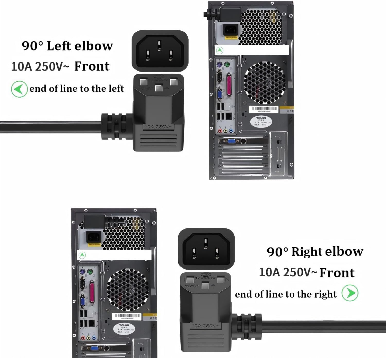 1.5M Australian Power Cord with 90 Degree Left Angle IEC 320 C13 Plug Connector - Pure Copper Material, Black 3 Point Kettle Power Cable 10A/250V image number 4