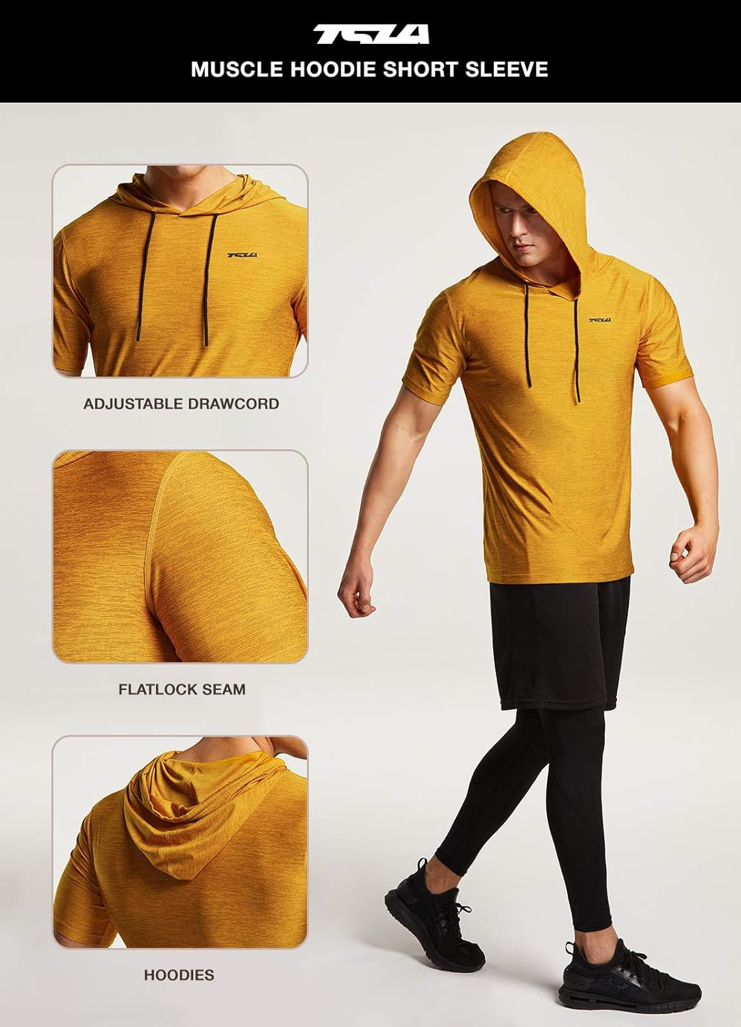 TSLA Men'S Short Sleeve Pullover Hoodies, Dry Fit Running Workout Shirts, Athletic Fitness & Gym Shirt