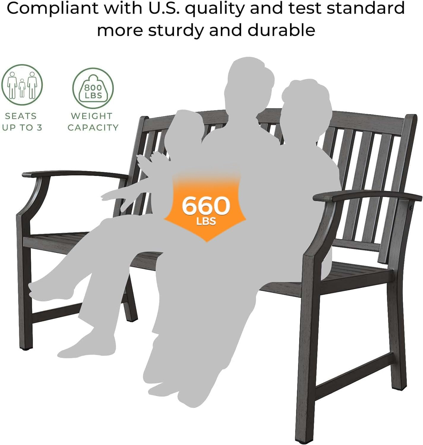 Grand Patio Outdoor Bench, Garden Benches with Anti-Rust Aluminum Steel Metal Frame, Patio Seating for Front Porch outside Furniture Decor, Weathered Gray image number 2