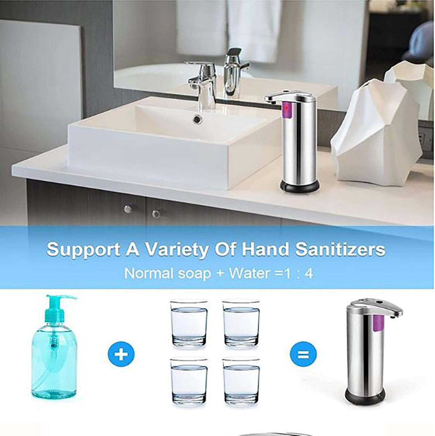 YAKESD Touch-Free Battery Operated Electric Automatic Liquid Soap Dispenser,Touchless Dish Soap Dispenser 12.5Oz/370Ml with Adjustable Volume Control Dial for Bathroom Kitchen (Not Included Battery) image number 4