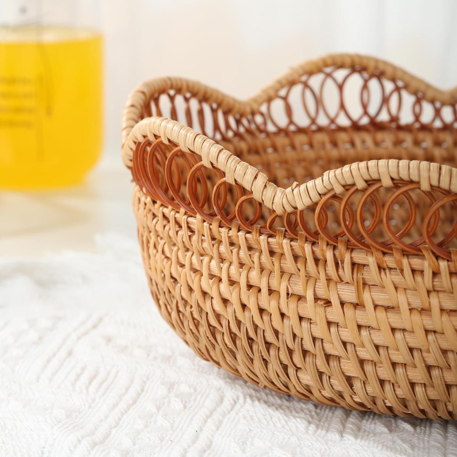 Rattan Bread Basket for Serving,Set of 2（8&rsquo;&rsquo;/9&rsquo;&rsquo;）Round Fruit Basket,Picnic Baskets,Natural Woven Serving Basket Bowls,Handmade Decorative Baskets for Kitchen Counter, Organizing, Storage, Home Decor image number 3