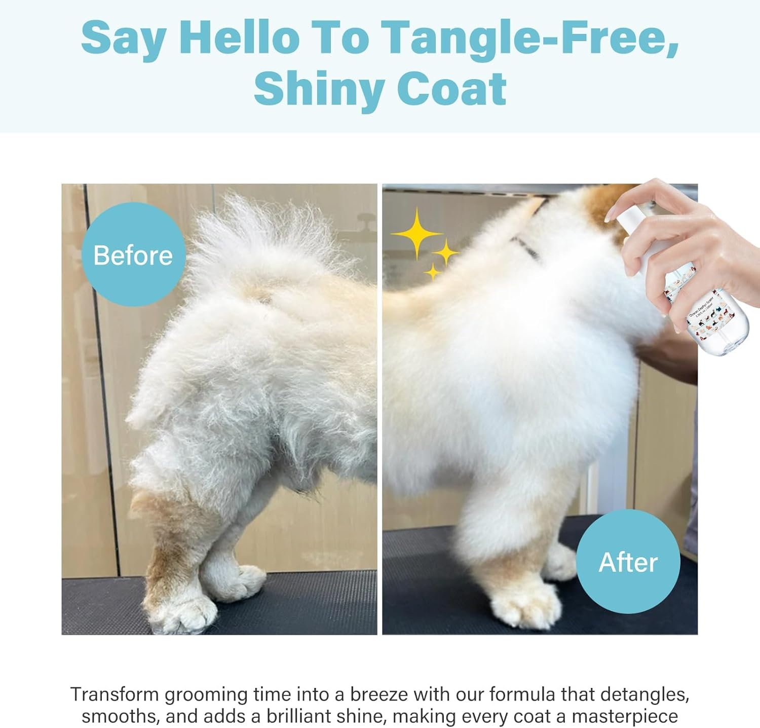 Dog Detangler & Dematting Spray - Leave-In Conditioner, Ocean Zephyr Scent | Jojoba Oil, Macadamia Oil, Sodium Hyaluronate for Silky, Tangle-Free Coat, 120Ml image number 6