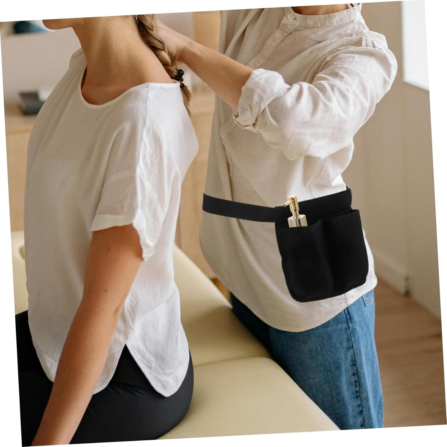 OFFIGAM Essential Oil Holder Organizer Adjustable Belt Dual Pocket Massage Oil Pouch Waist Bag for Therapists Home Use image number 2