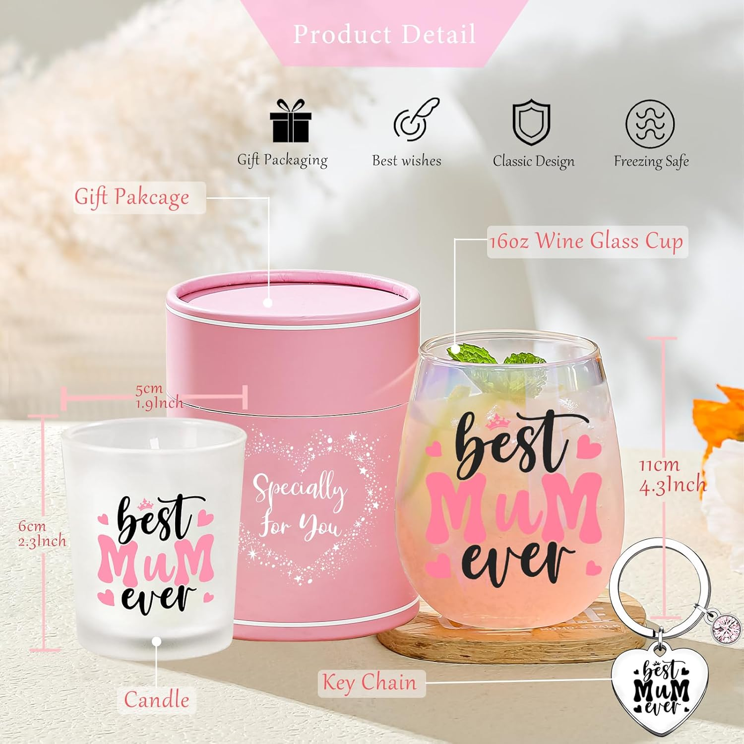 Mothers Day Gifts for Mum Personalised Mom Stemless Wine Glass Present for Best Mum Ever Christmas Birthday Gift Valentines Gifts for Mummy to Be Gift Mother of the Bride Present image number 3