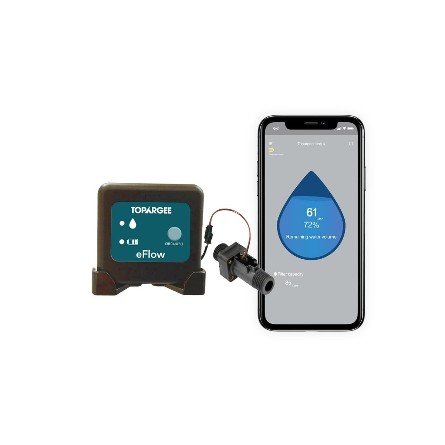 Topargee Bluetooth Water Tank Gauge - Real-Time RV, Caravan & Boat Accessory - Accurate RV Water Tank Level, Flow Monitoring (Litres/Gallons), Easy Setup, Tracks Usage, Memory Storage, App Integration image number 1