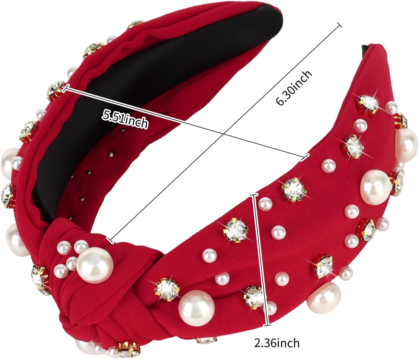Uintoon Red Headband for Women Pearl Knotted Headband Sparkly Rhinestone Pearls Top Knotted Headbands Womens Fashion Hair Accessories Cute Hair Bands - Brown image number 4