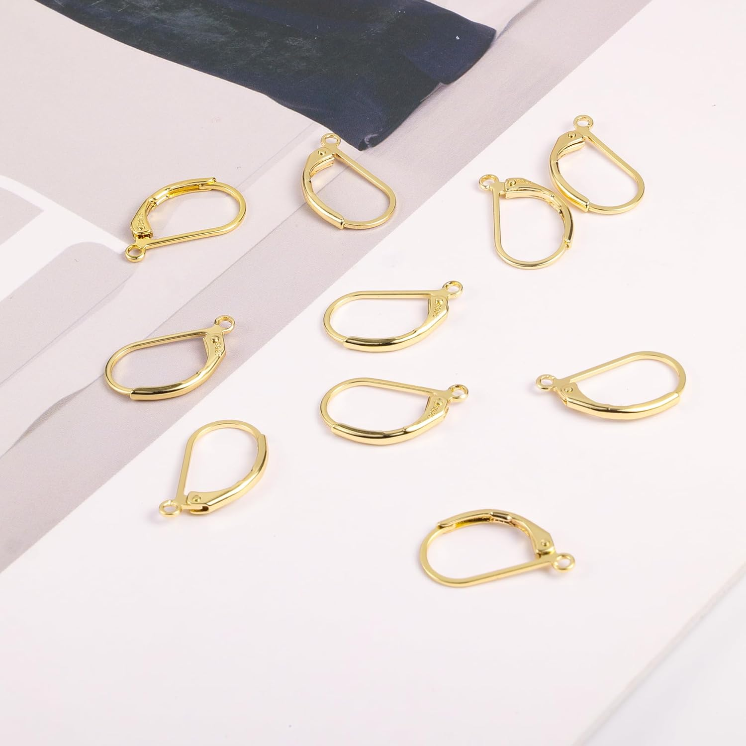 925 Sterling Silver Leverback French Earring Hooks Hypoallergenic Earring Hooks Earring Backs with Jump Rings Set Dangle Earring Hooks Sterling Silver Findings Earring Supplies for Jewelry Making - 10Pcs14X2Mmhuggie_Gold image number 2