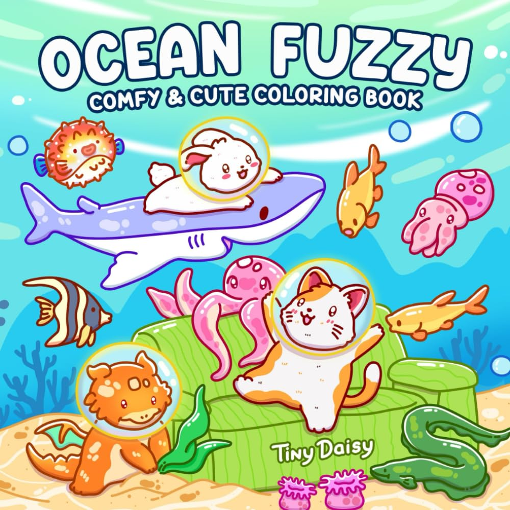 Ocean Fuzzy: Ocean Scenes Coloring Book for Teens and Adults Featuring Cute Fuzzy Friends and Sea Animals for Relaxation image number 1