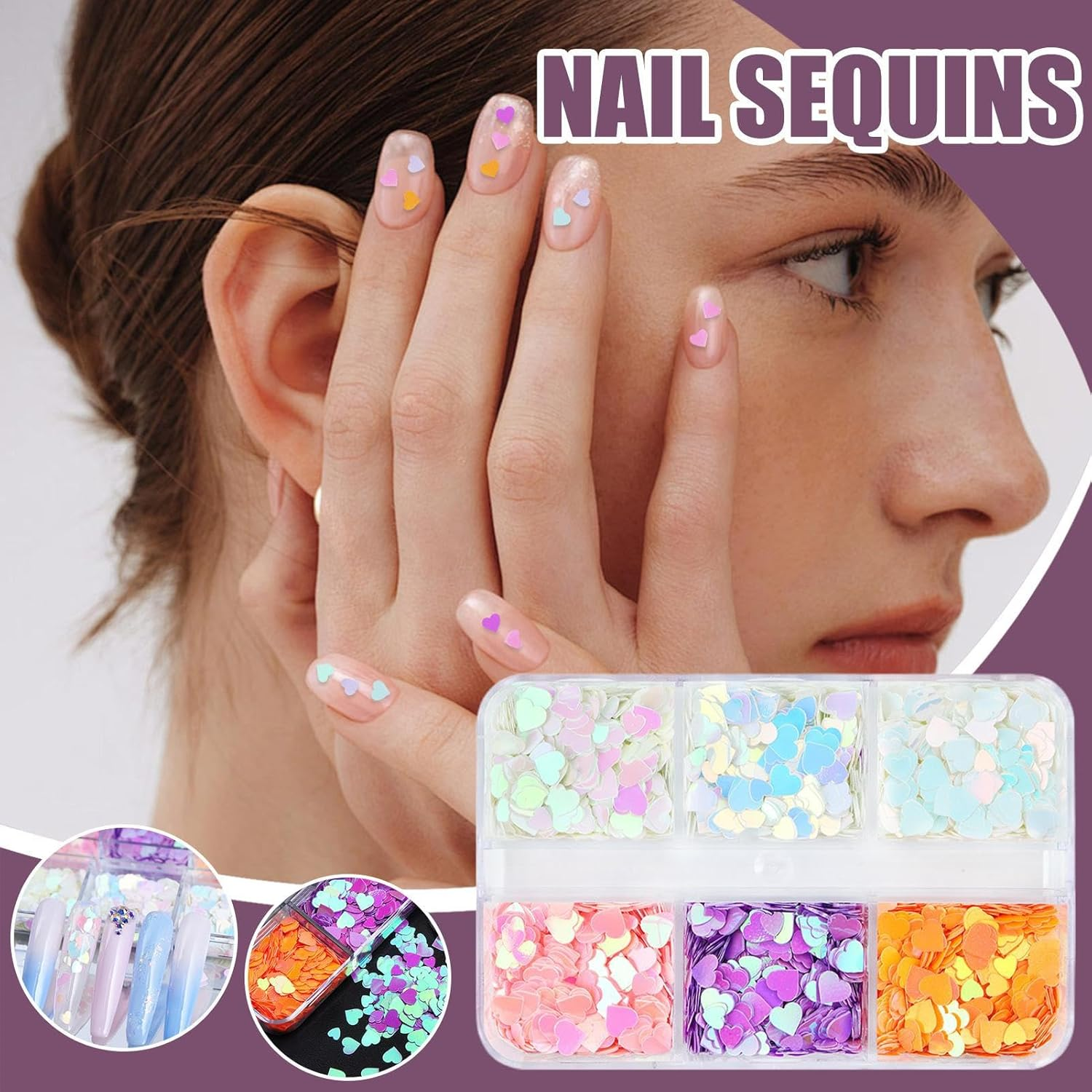Nail Glitter - 6 Grids Valentine'S Day Heart Glitter Decals,Acrylic Confetti Manicure Art Holographic Crafts Decals for Women Girls Eye image number 5