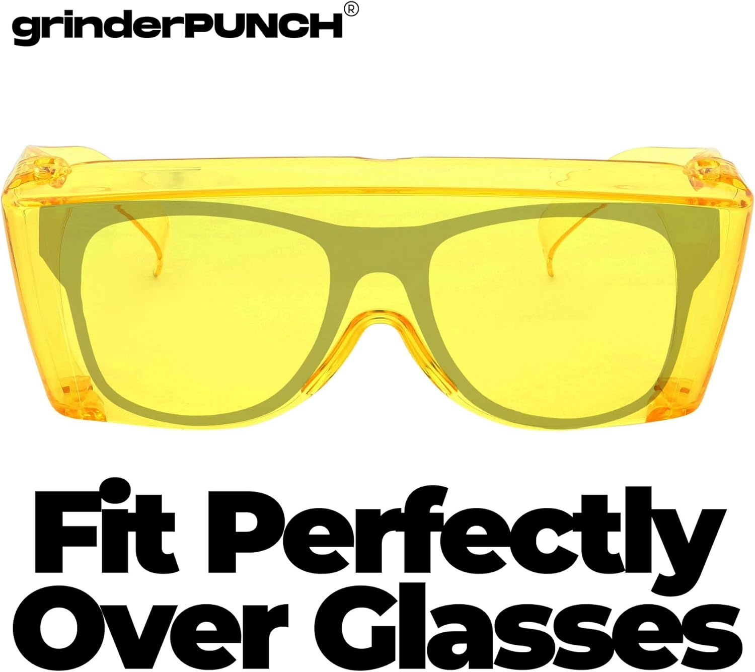 Grinderpunch Cover-Ups Night Driving Fit over Sunglasses - Wrap around Sunglasses - People Who Wear  Glasses in the Sun (Yellow) image number 1