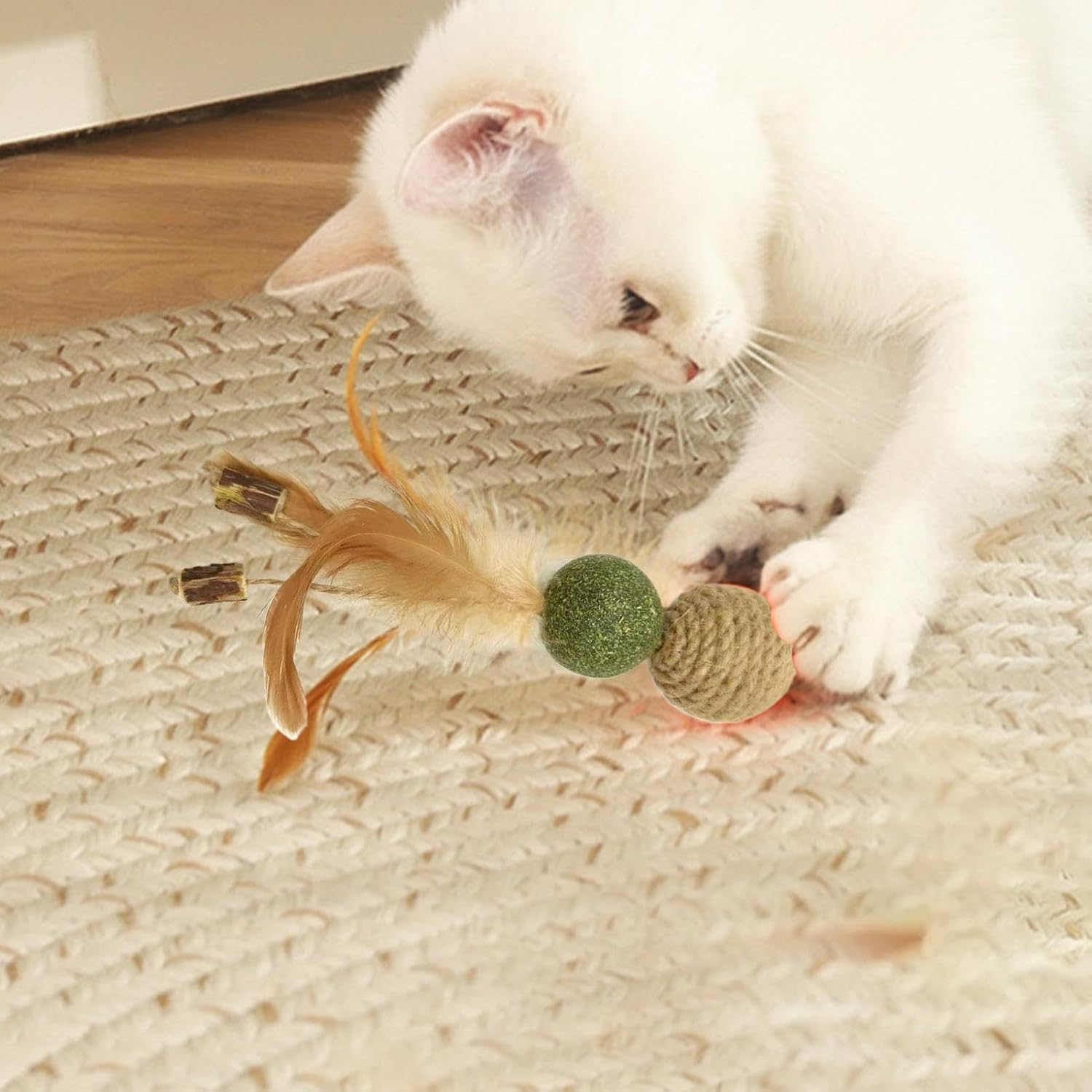 Furtryvl Interactive Cat Toy with Feather - Catnip Kitten Toy - Pet Training Tool for Boredom and Stimulating, Interactive Kitten Playing Ball image number 2
