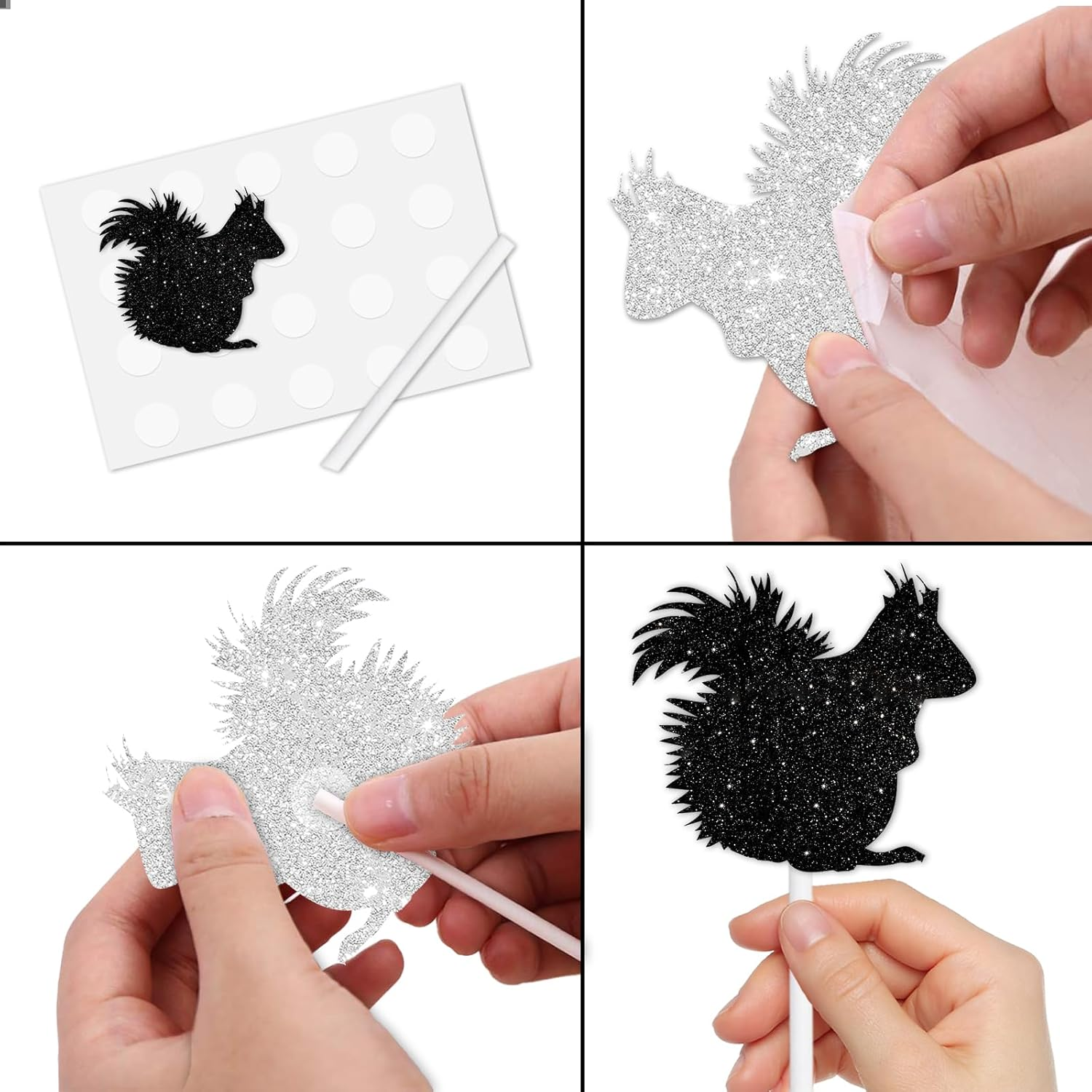 18Pcs Black Silhouette Glitter Squirrel Dessert Cupcake Topper Pick for Forest Animal Theme Decor Supplies Baby Shower Boys Girls Happy Birthday Party Decorations image number 5