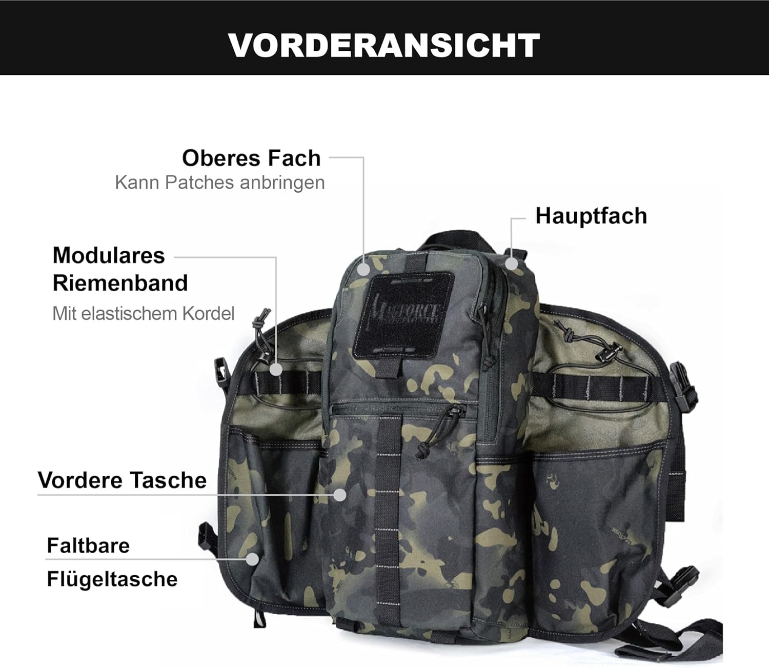 Magforce Hiking Backpack Task Force Lightweight Travel Backpack 500D Nylon Outdoor Backpack with Large Capacity, Wide Opening, Multiple Compartments and Zipper image number 1