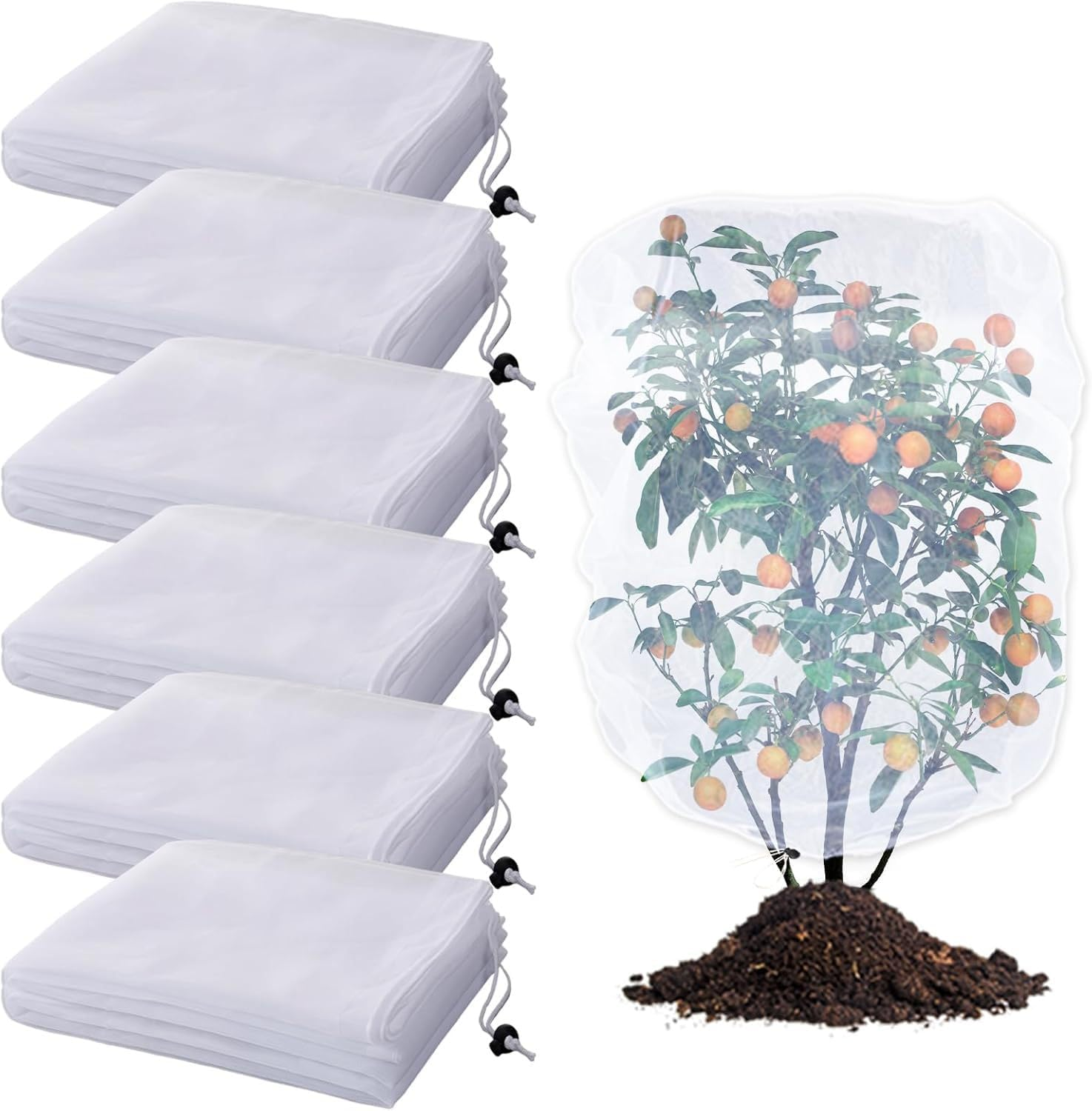 4 Pack Garden Mesh Netting for Plant Protection, Fruit Protection Bags with Drawstring, Garden Netting Plant Covers for Blueberry Tomato Vegetable Form Cicadas Bird Squirrels Eating image number 5