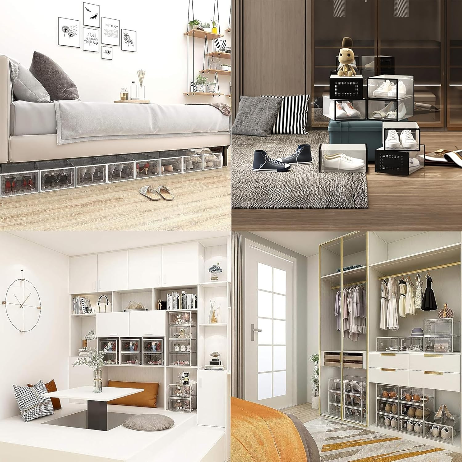 Xoxel 12-Pack - Large Shoe Storage Box, Clear Dustproof Stackable & Foldable Organizer Dust-Free Closet Space Saver with Ventilation（Black） image number 3