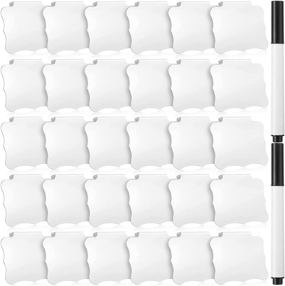 Label Clips Basket Clip on Label White Label Holdera 32 Pieces Basket Labels Clips and Pens Set Includes 32 Pieces Kitchen Clip Label Holder and 2 Pieces Chalk (White) image number 2