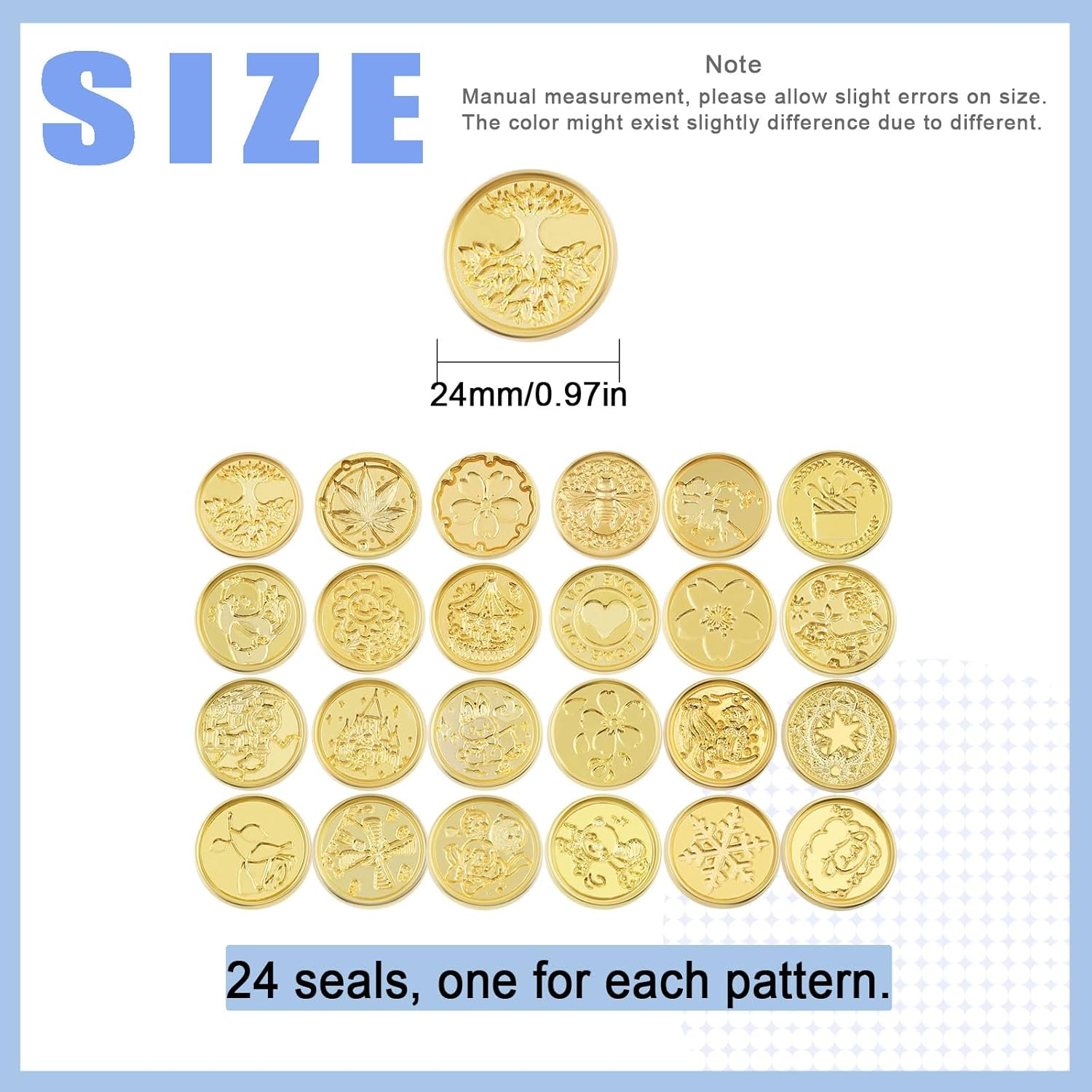 Glarks 24Pcs Wax Sealing Stamp Set, Assorted Removable Sealing Wax Stamp Heads for Wedding Invitations, Cards Envelopes, Snail Mails, Wine Packages, Wrapping image number 1