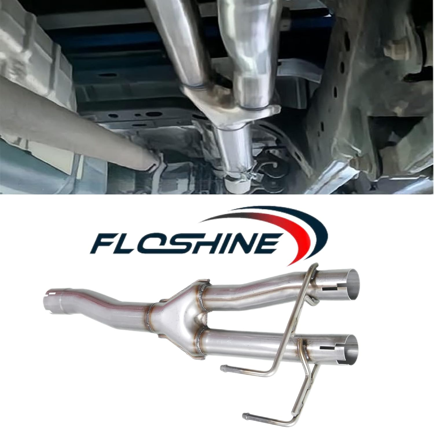 Floshine Stainless Steel Y-Pipe Exhaust Muffler Kit,3''Inlet/2.25'' Outlet,Direct Fit Exhaust 2009-2018 Ram 1500 FH214211 image number 1