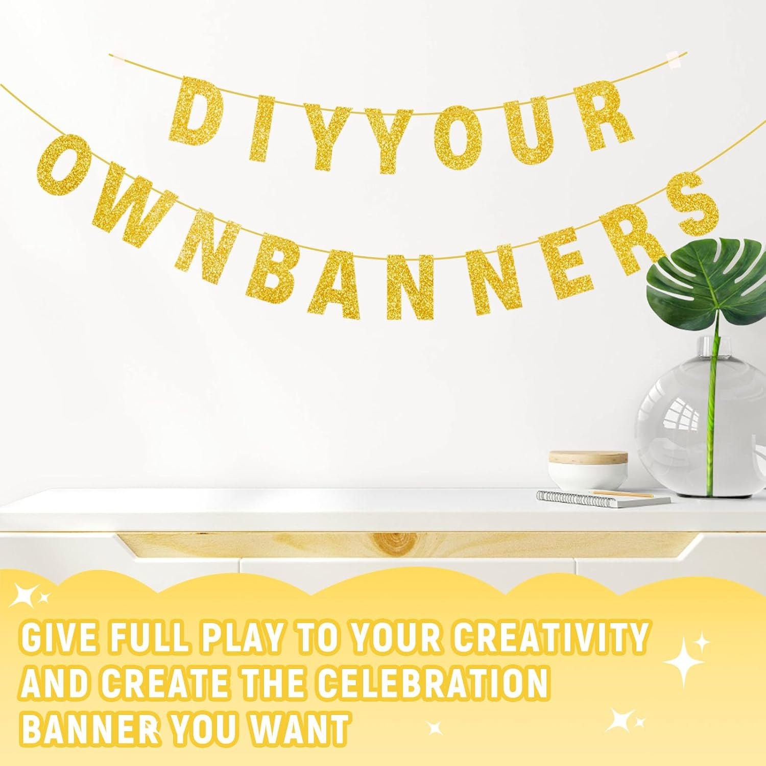 107 Pieces Glitter DIY Banner Kit with Letters Sign, Gold Happy Birthday Banner, Customizable Retirement Party Decorations Personalized for Graduation Wedding 4 Ropes and 2 Threading Devices image number 4