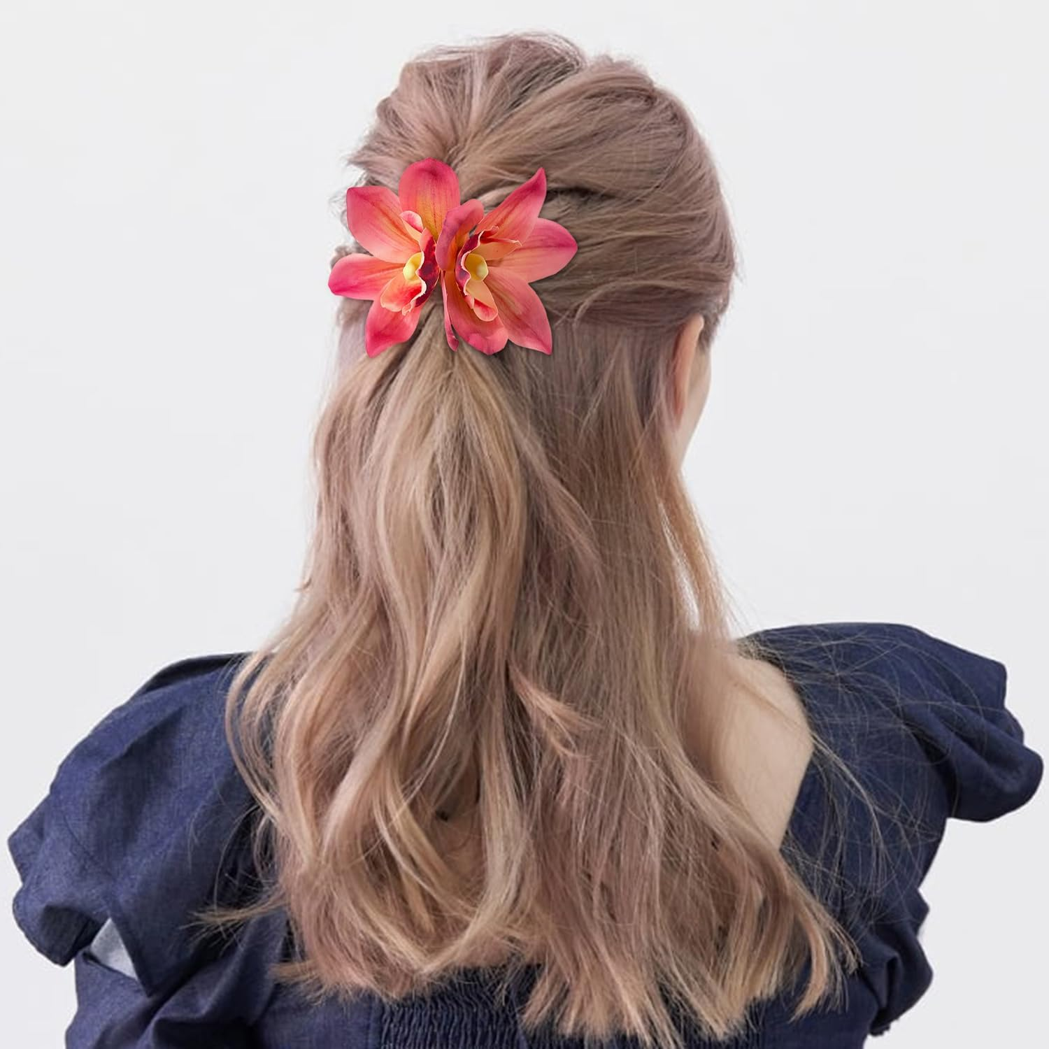 Set of 3 Hair Pins and 1 Hair Ring, Simulation Phalaenopsis Headdress, Atmosphere Hair Accessories, Suitable for Holidays by the Sea, Wedding Dress. image number 3